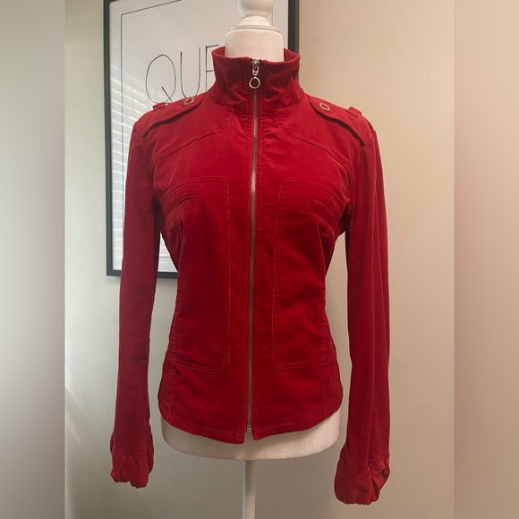 Red Corduroy Zip Up Fitted Jacket Size Medium - Picture 3 of 9